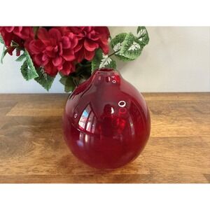 Vintage Ruby Red Art Glass Vase – Hand Blown‎ Round Form Retro Decor Colourful